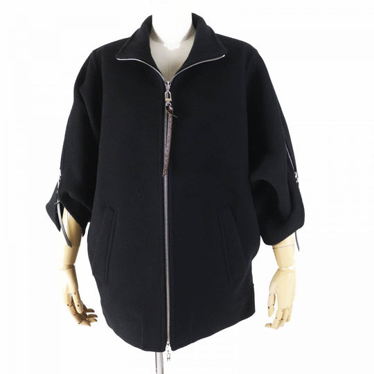 LOUIS VUITTON Jacket 1AGGMM Outer: 99% wool, Outer: 1% silk, Lining: 100% cotton, Part: 100% polyester, Leather part: cowhide black Double-faced batwing sleeve jacket Women 40 Used Authentic