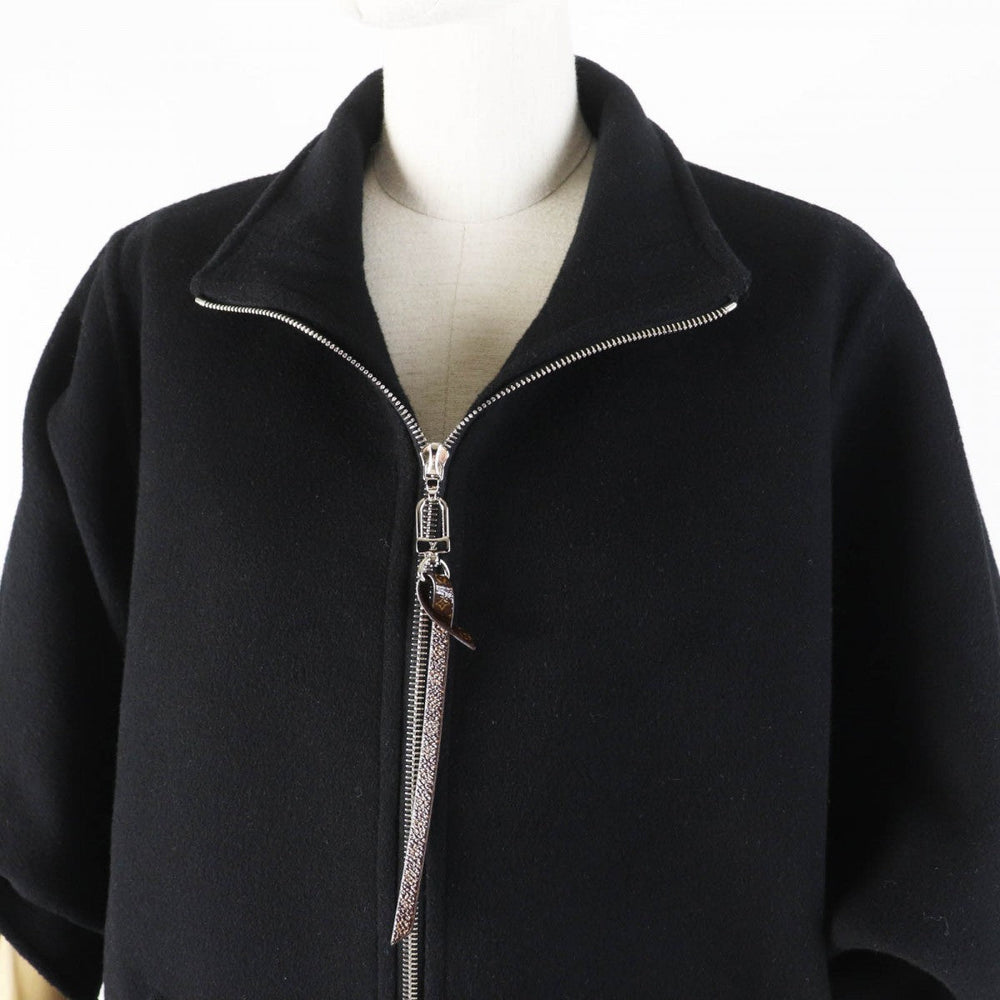 LOUIS VUITTON Jacket 1AGGMM Outer: 99% wool, Outer: 1% silk, Lining: 100% cotton, Part: 100% polyester, Leather part: cowhide black Double-faced batwing sleeve jacket Women 40 Used Authentic