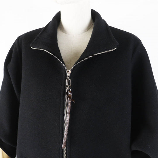 LOUIS VUITTON Jacket 1AGGMM Outer: 99% wool, Outer: 1% silk, Lining: 100% cotton, Part: 100% polyester, Leather part: cowhide black Double-faced batwing sleeve jacket Women 40 Used Authentic