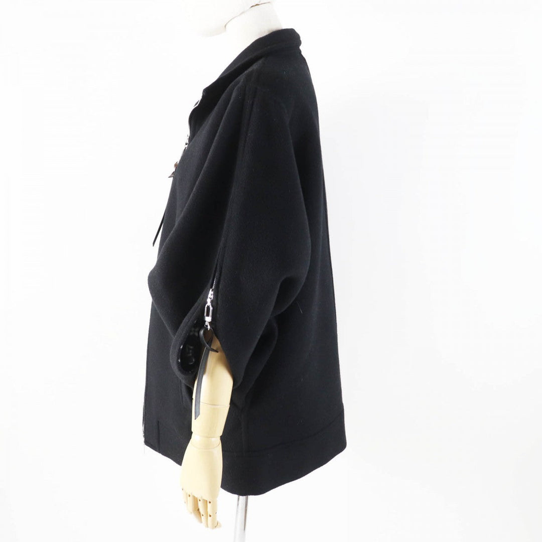 LOUIS VUITTON Jacket 1AGGMM Outer: 99% wool, Outer: 1% silk, Lining: 100% cotton, Part: 100% polyester, Leather part: cowhide black Double-faced batwing sleeve jacket Women 40 Used Authentic