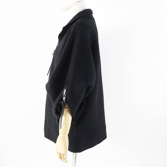 LOUIS VUITTON Jacket 1AGGMM Outer: 99% wool, Outer: 1% silk, Lining: 100% cotton, Part: 100% polyester, Leather part: cowhide black Double-faced batwing sleeve jacket Women 40 Used Authentic