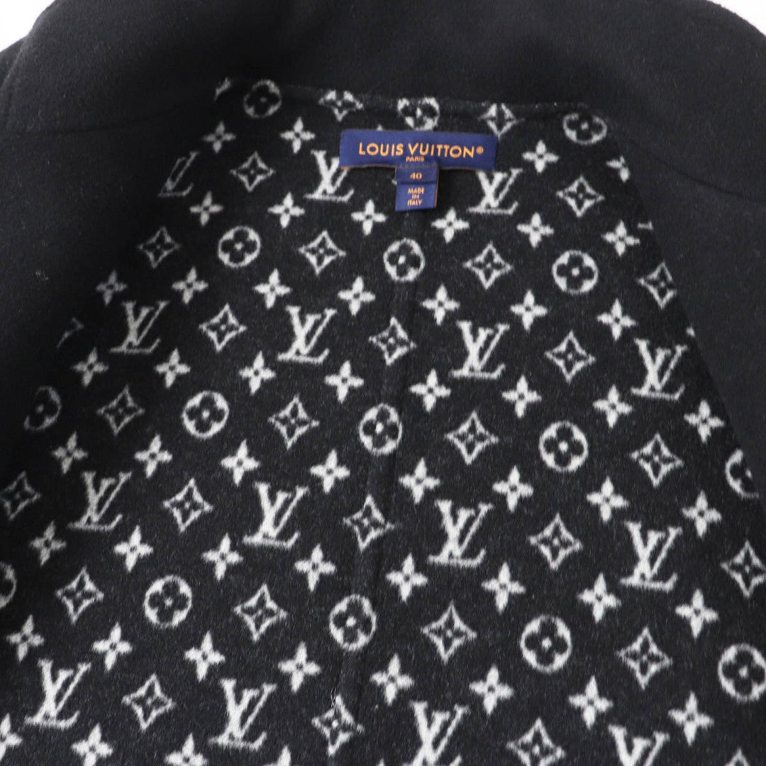 LOUIS VUITTON Jacket 1AGGMM Outer: 99% wool, Outer: 1% silk, Lining: 100% cotton, Part: 100% polyester, Leather part: cowhide black Double-faced batwing sleeve jacket Women 40 Used Authentic