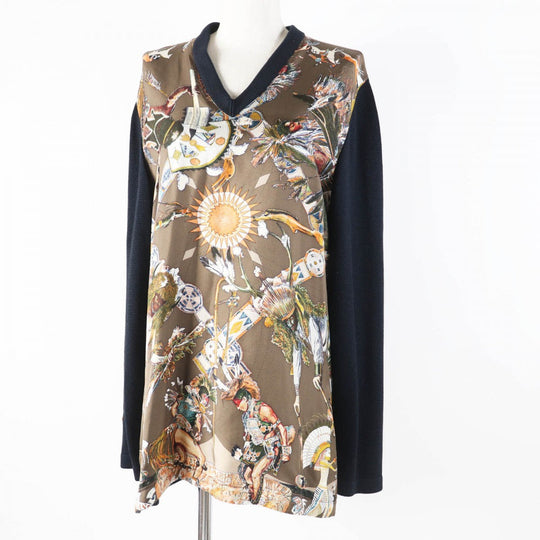 HERMES knit Main: 100% silk, Part: 100% silk Black Brown Multi Margiela period LES DANSES DES INDIENS Indian Dance Women XL Used Authentic
