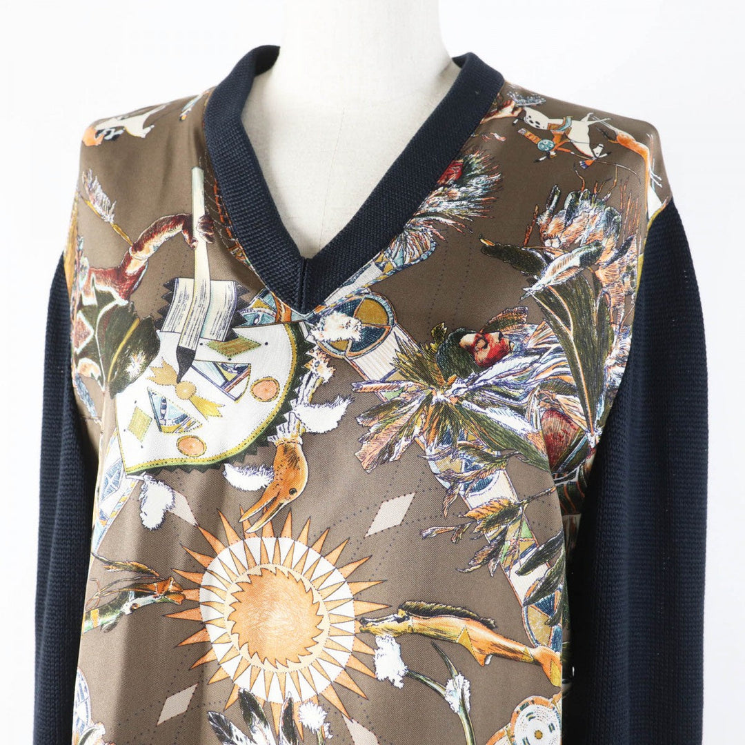 HERMES knit Main: 100% silk, Part: 100% silk Black Brown Multi Margiela period LES DANSES DES INDIENS Indian Dance Women XL Used Authentic