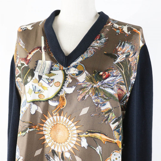 HERMES knit Main: 100% silk, Part: 100% silk Black Brown Multi Margiela period LES DANSES DES INDIENS Indian Dance Women XL Used Authentic