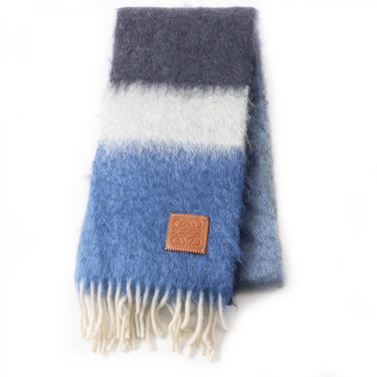 LOEWE Scarf Main: 50% mohair, Main: 48% wool, Main: 2% nylon Navy Blue Gray type Women Used Authentic