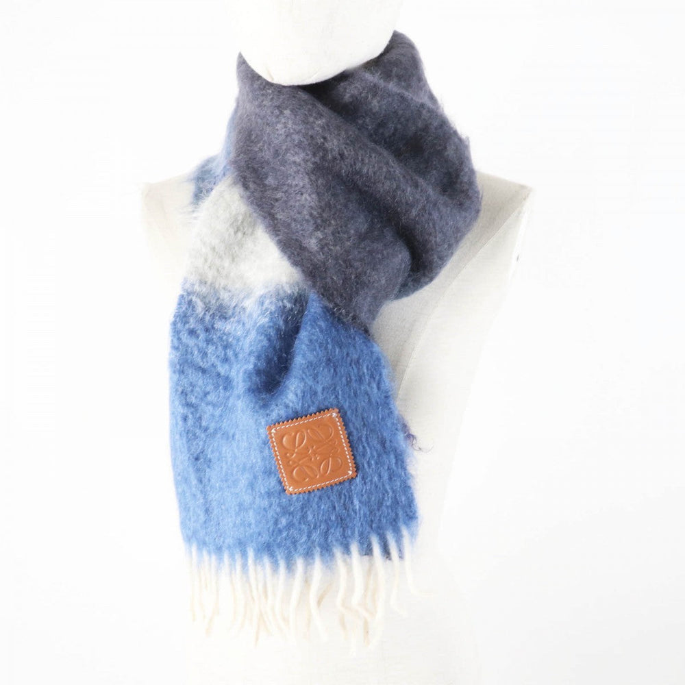 LOEWE Scarf Main: 50% mohair, Main: 48% wool, Main: 2% nylon Navy Blue Gray type Women Used Authentic