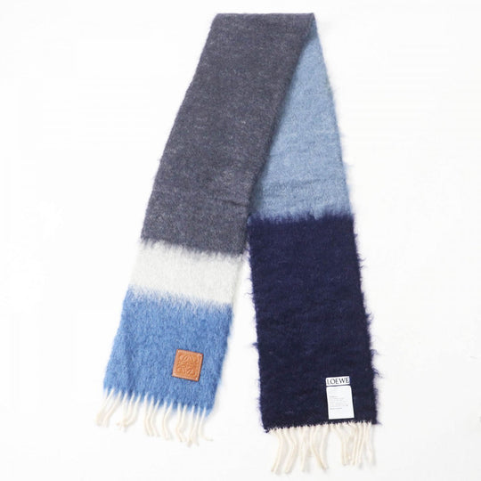 LOEWE Scarf Main: 50% mohair, Main: 48% wool, Main: 2% nylon Navy Blue Gray type Women Used Authentic