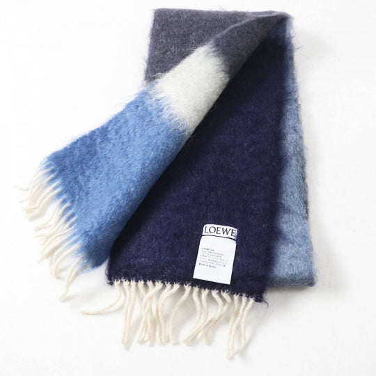 LOEWE Scarf Main: 50% mohair, Main: 48% wool, Main: 2% nylon Navy Blue Gray type Women Used Authentic