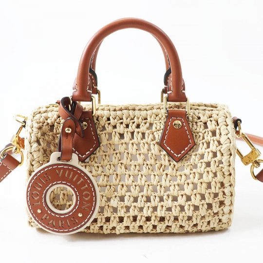 LOUIS VUITTON Shoulder Bag M83525 Main: Raffia, Part: Leather Natural tongue Nano speedy Women Used Authentic