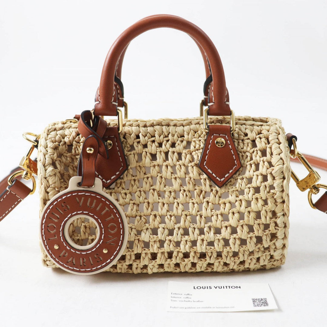 LOUIS VUITTON Shoulder Bag M83525 Main: Raffia, Part: Leather Natural tongue Nano speedy Women Used Authentic