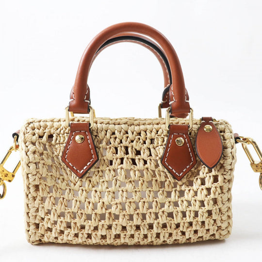 LOUIS VUITTON Shoulder Bag M83525 Main: Raffia, Part: Leather Natural tongue Nano speedy Women Used Authentic