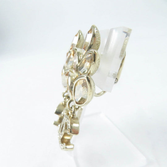 CHANEL Earring B22K Gold Plated gold Rhinestone Bijou Leaf COCO Mark Women Used Authentic