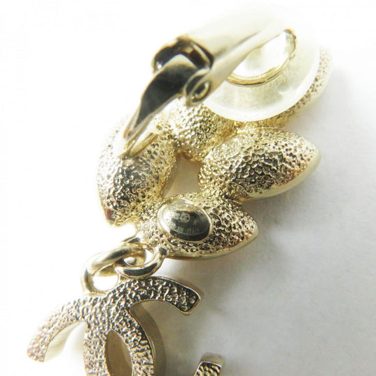 CHANEL Earring B22K Gold Plated gold Rhinestone Bijou Leaf COCO Mark Women Used Authentic