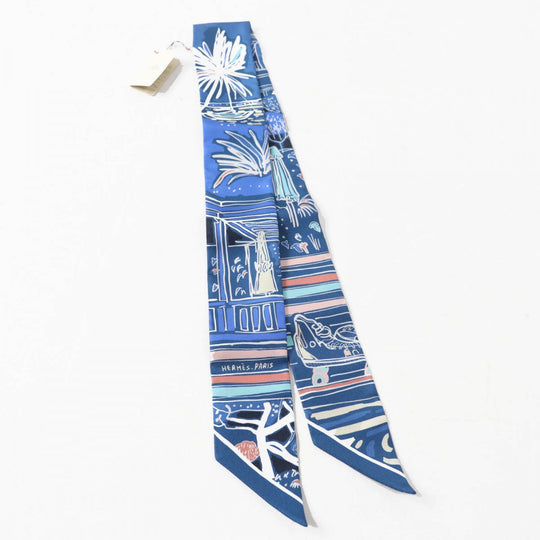 HERMES scarf silk Blue type Twilly RAYURES D'ETE