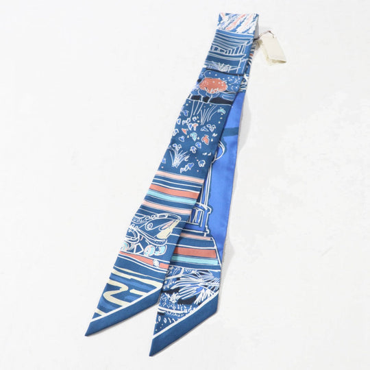 HERMES scarf silk Blue type Twilly RAYURES D'ETE
