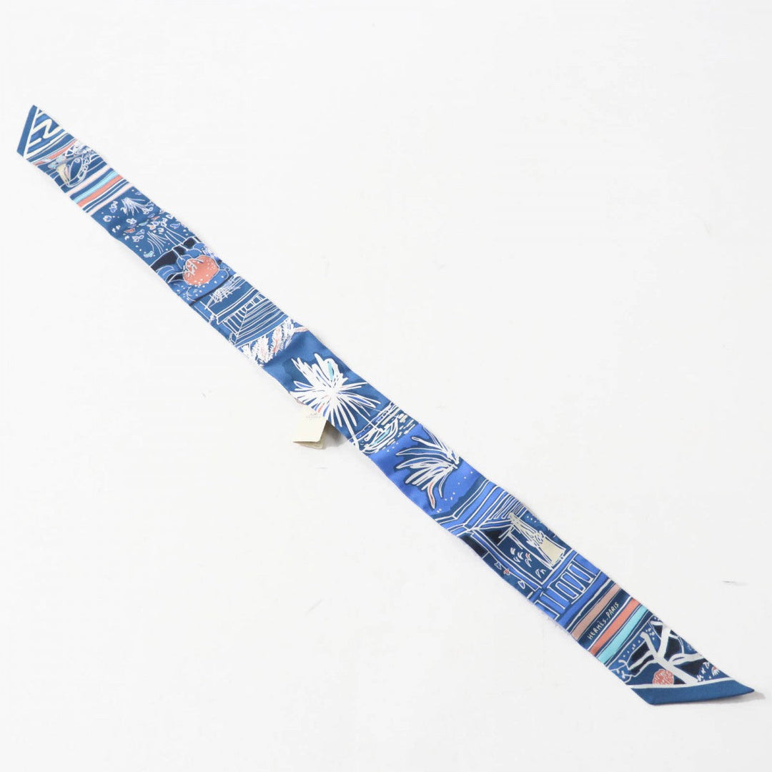HERMES scarf silk Blue type Twilly RAYURES D'ETE