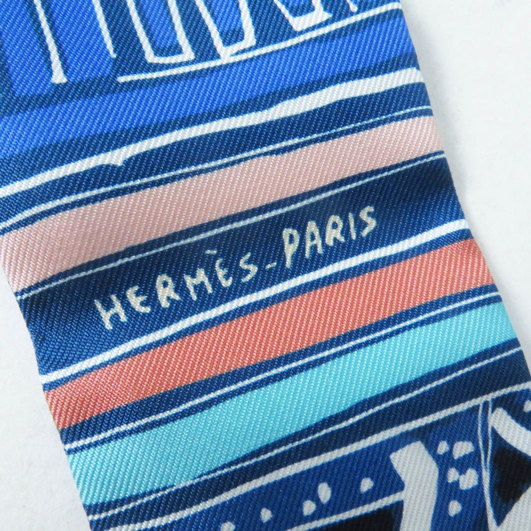 HERMES scarf silk Blue type Twilly RAYURES D'ETE