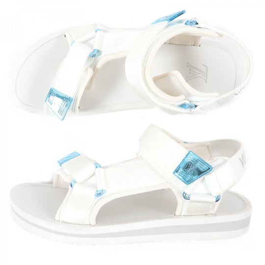 LOUIS VUITTON Sandals Part: Leather white Panama line mens 8 Used Authentic