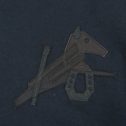 HERMES Short sleeve T-shirt Main: 100% cotton, Leather part: Sheepskin Navy Puzzle Eskettle mens XS Used Authentic
