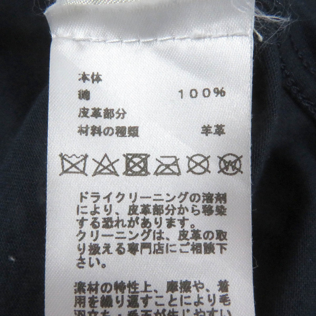 HERMES Short sleeve T-shirt Main: 100% cotton, Leather part: Sheepskin Navy Puzzle Eskettle mens XS Used Authentic