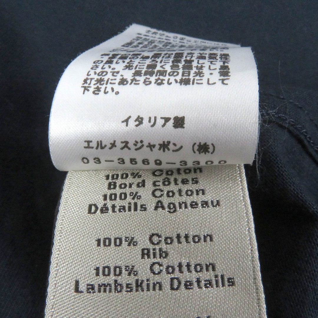 HERMES Short sleeve T-shirt Main: 100% cotton, Leather part: Sheepskin Navy Puzzle Eskettle mens XS Used Authentic