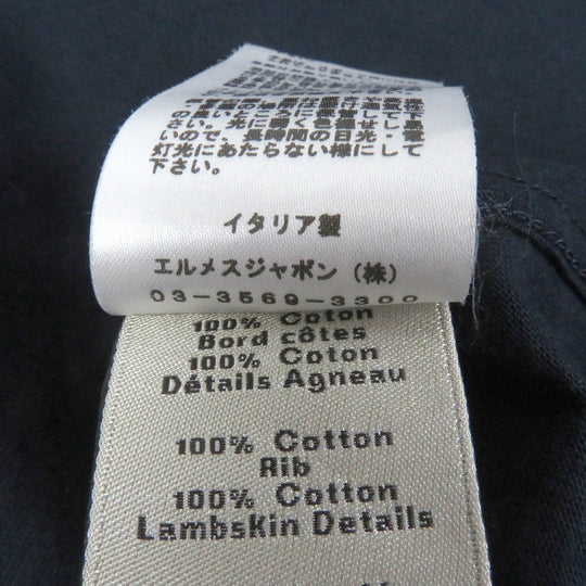 HERMES Short sleeve T-shirt Main: 100% cotton, Leather part: Sheepskin Navy Puzzle Eskettle mens XS Used Authentic