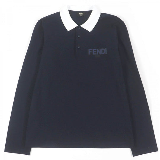 FENDI Long sleeve polo shirt FY1139 Main: 100% cotton, some parts: PVC Navy mens L Used Authentic