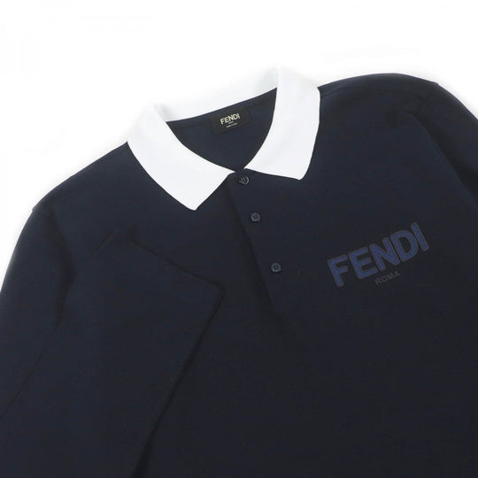 FENDI Long sleeve polo shirt FY1139 Main: 100% cotton, some parts: PVC Navy mens L Used Authentic