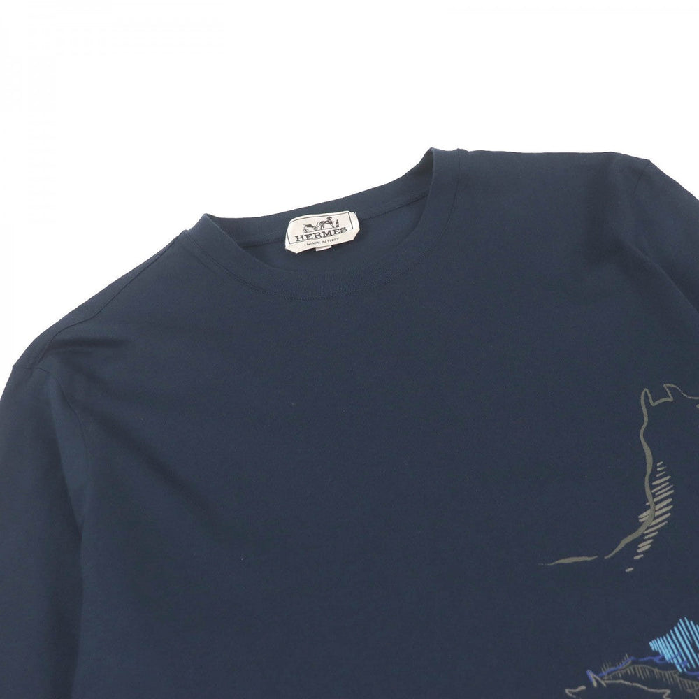 HERMES Short sleeve T-shirt Main: 100% cotton Navy caval card mens M Used Authentic