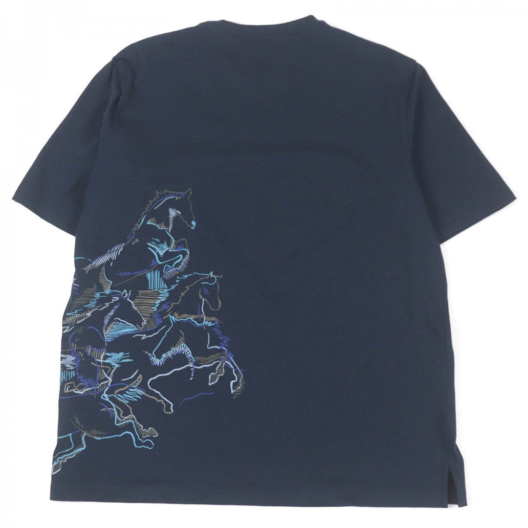 HERMES Short sleeve T-shirt Main: 100% cotton Navy caval card mens M Used Authentic