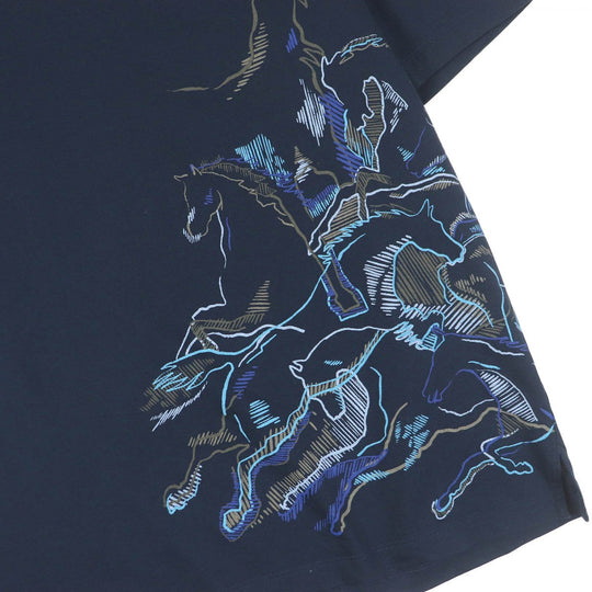 HERMES Short sleeve T-shirt Main: 100% cotton Navy caval card mens M Used Authentic