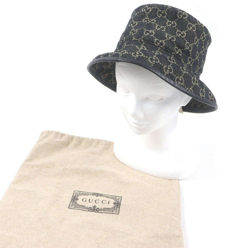 GUCCI hat 576371 Outer: 100% cotton, Lining: 55% cotton, Lining: 45% rayon, Part: Cowhide black mens Used Authentic