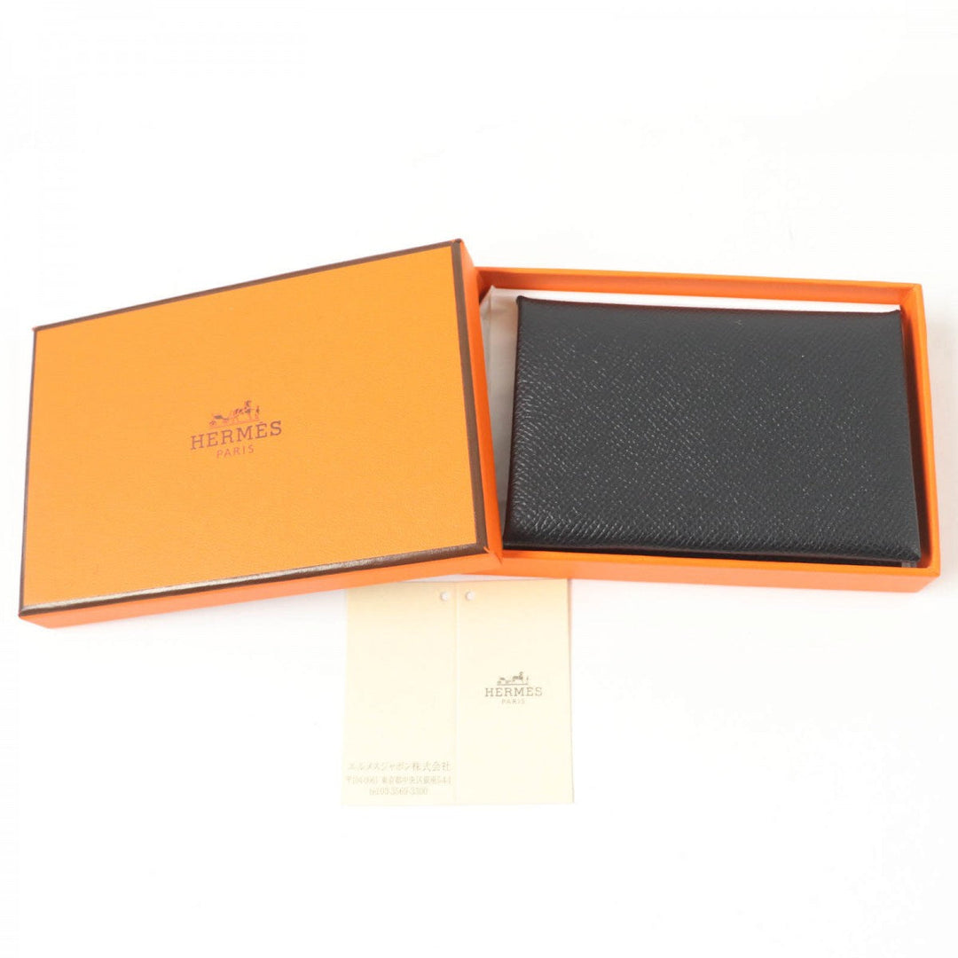 HERMES Coin case Main�FEpsom black Calvi duo Women(Unisex) Used Authentic