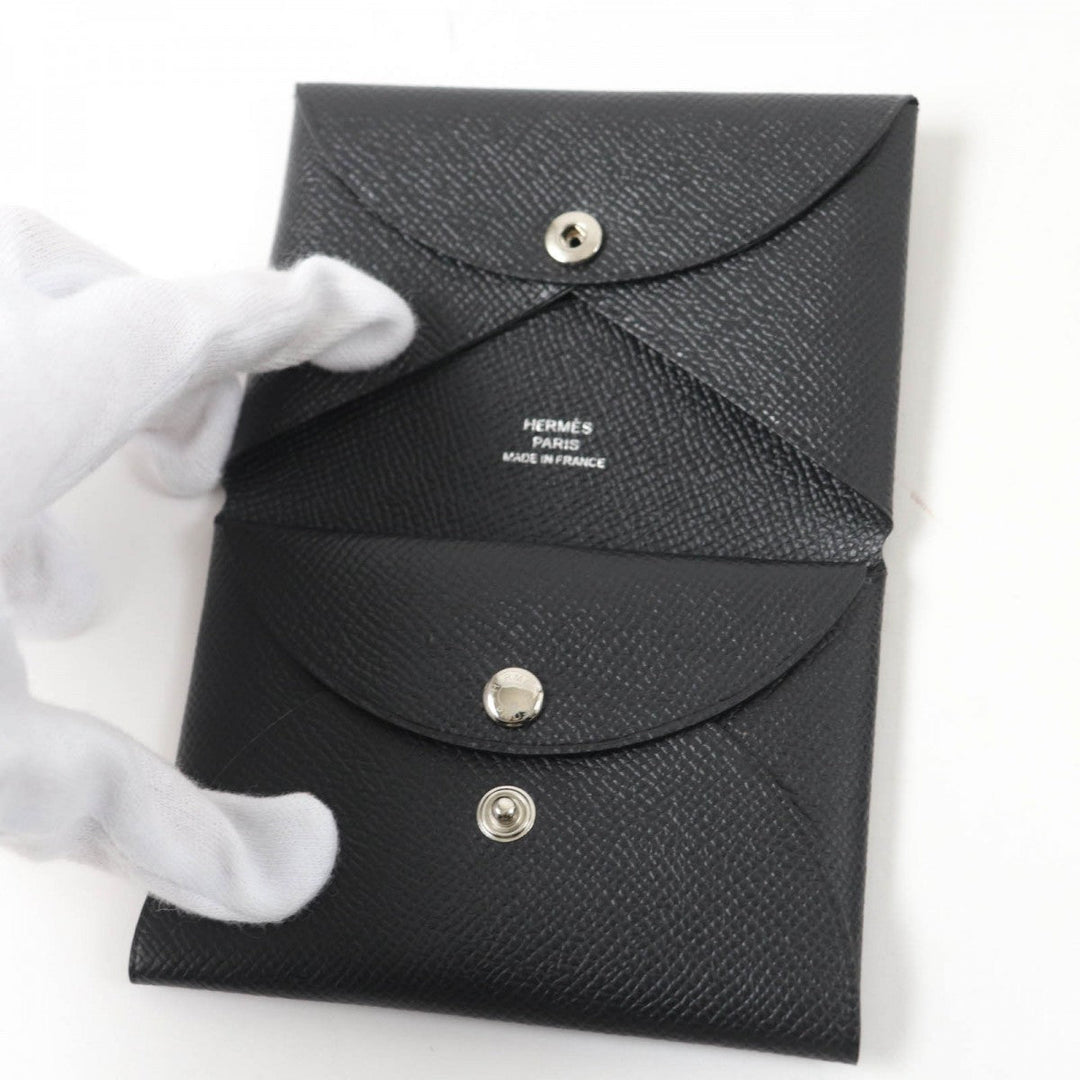 HERMES Coin case Main�FEpsom black Calvi duo Women(Unisex) Used Authentic