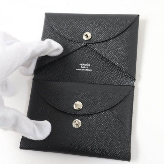 HERMES Coin case Main�FEpsom black Calvi duo Women(Unisex) Used Authentic
