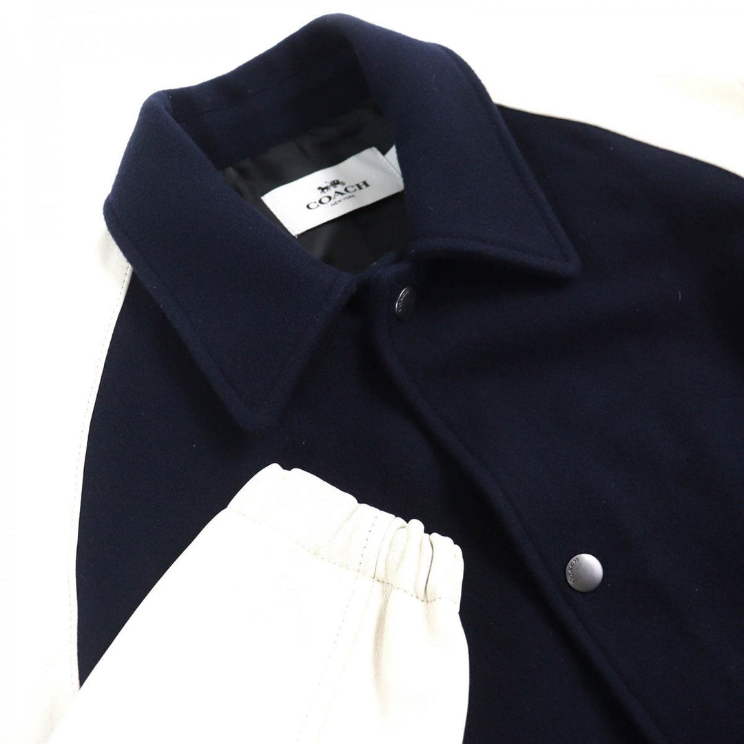 COACH Jacket E1602-3501 Outer: 77% wool, Outer: 23% nylon, Lining: 100% polyester, Part: cowhide, Sleeves: goat leather Navy Ivory mens M Used Authentic