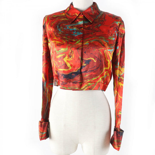 FENDI Long sleeve shirt FS7856 Main: 100% silk Red type Women 38 Used Authentic