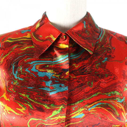 FENDI Long sleeve shirt FS7856 Main: 100% silk Red type Women 38 Used Authentic