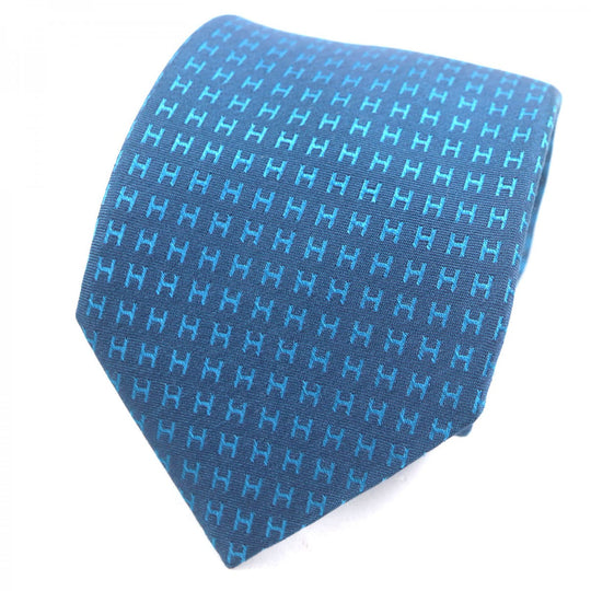 HERMES tie silk Navy blue Cravat Fasone