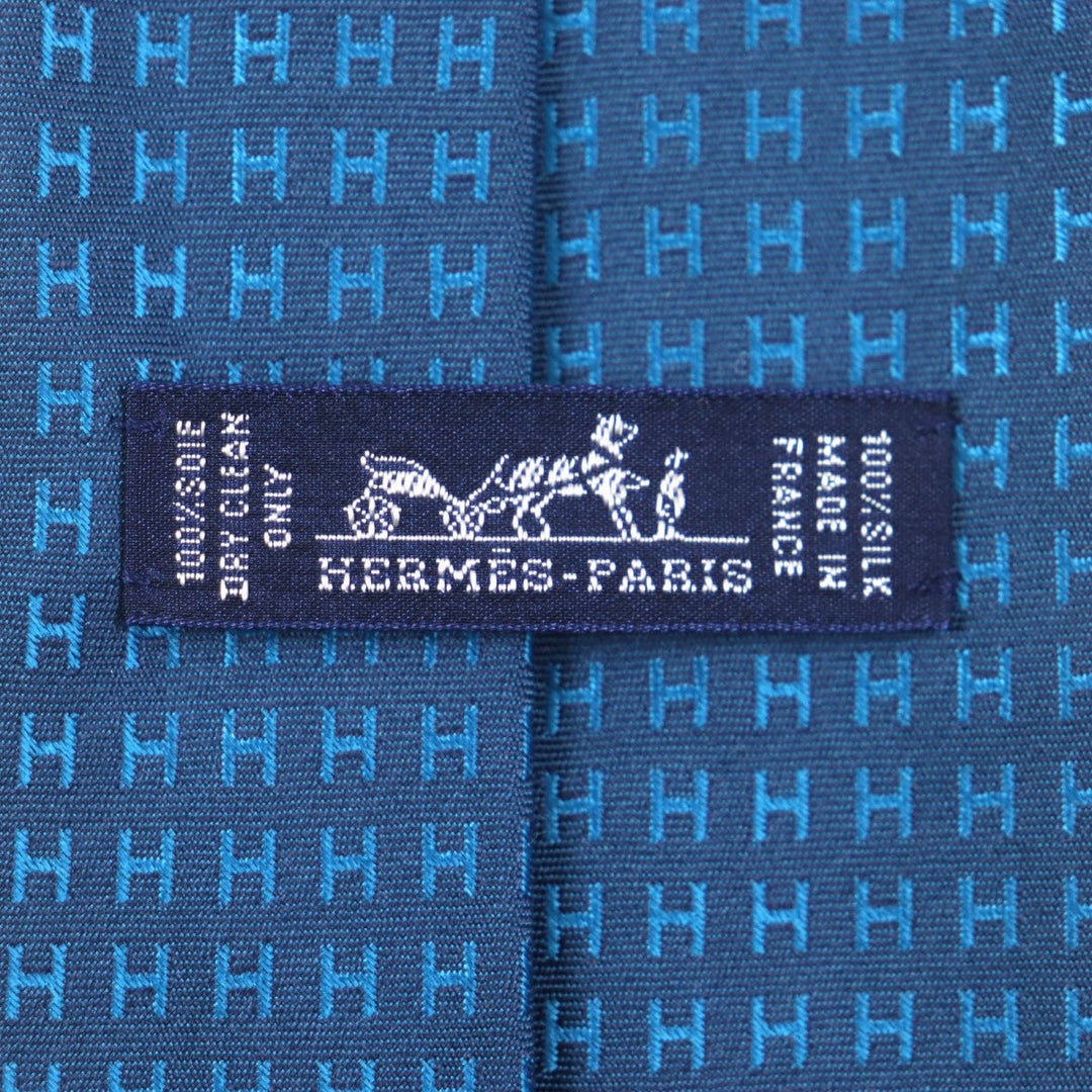 HERMES tie silk Navy blue Cravat Fasone