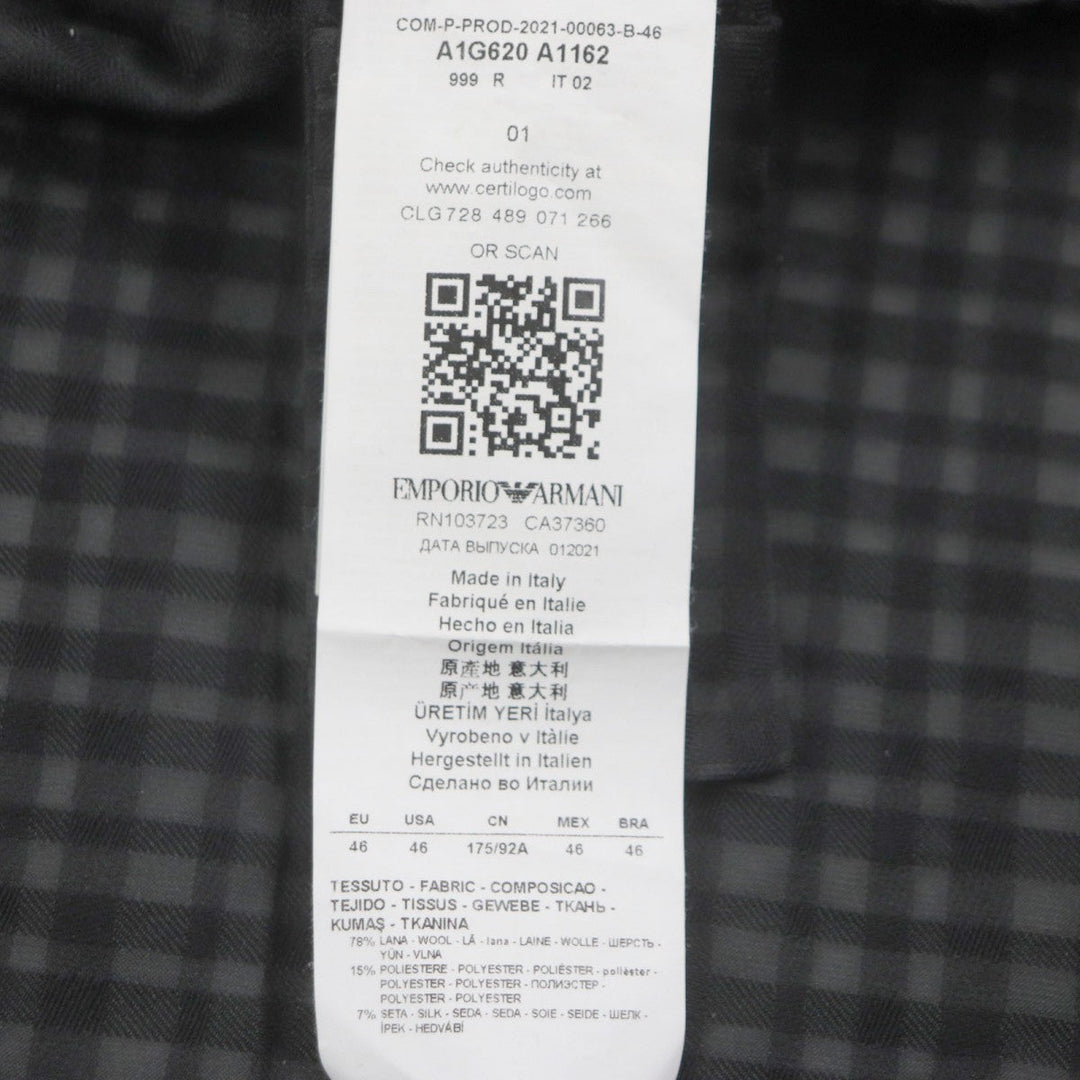 EMPORIO ARMANI tailored jacket Main: 78% wool, Main: 15% polyester, Main: 7% silk black mens 46 Used Authentic