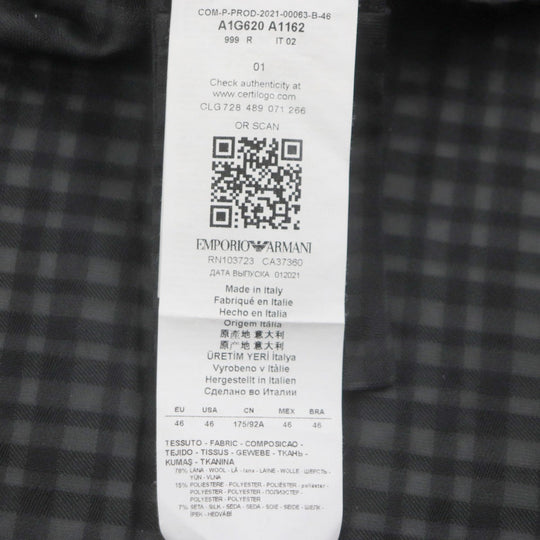 EMPORIO ARMANI tailored jacket Main: 78% wool, Main: 15% polyester, Main: 7% silk black mens 46 Used Authentic