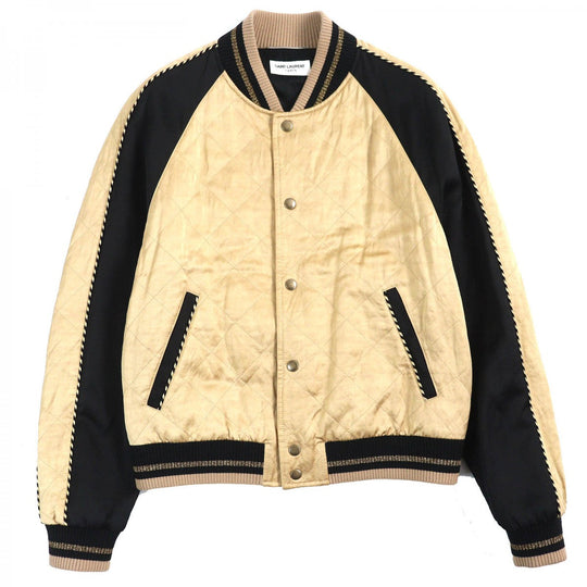 SAINT LAURENT PARIS Stajan 643883 Outer: 54% rayon, Outer: 46% linen, Part: 42% acrylic, Part: 42% wool, Part: 10% nylon, Filling: 100% polyester, Lining: 60% cupra, 40% cotton, Lining pocket: 100% cotton Gold black Teddy mens 46 Used Authentic