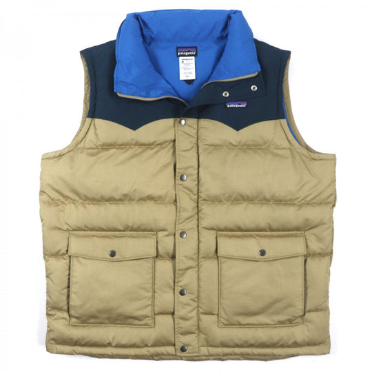 patagonia Down vest 27571 Outer: 100% polyester, Lining: 100% polyester, Filling: 80% down, Filling: 20% other Navy beige mens L Used Authentic