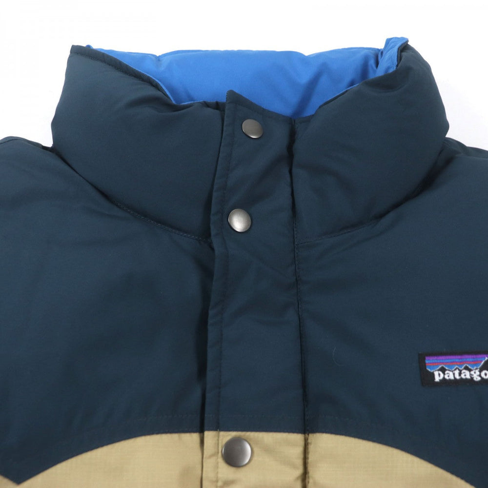 patagonia Down vest 27571 Outer: 100% polyester, Lining: 100% polyester, Filling: 80% down, Filling: 20% other Navy beige mens L Used Authentic