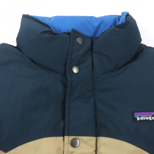 patagonia Down vest 27571 Outer: 100% polyester, Lining: 100% polyester, Filling: 80% down, Filling: 20% other Navy beige mens L Used Authentic