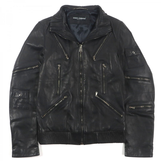 DOLCE&GABBANA Riders jacket Outer: 100% lamb leather, Lining: 100% viscose (rayon) black mens 44 Used Authentic