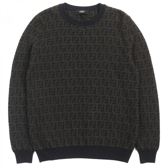 FENDI knit FZX034 Main: 54% wool, Main: 39% cotton, Main: 7% cashmere Black dark brown mens 50 Used Authentic