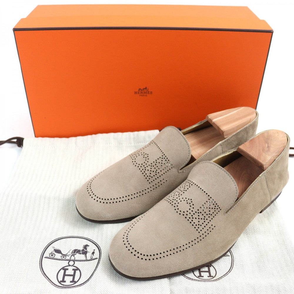 HERMES Moccasin 221980Z Main: Suede leather Beige type Eclipse mens 39.5 Used Authentic